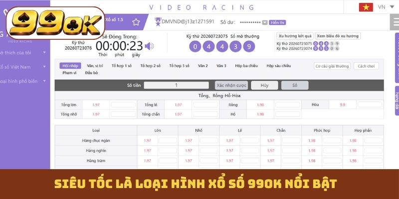 Siêu tốc là loại hình xổ số 99OK nổi bật